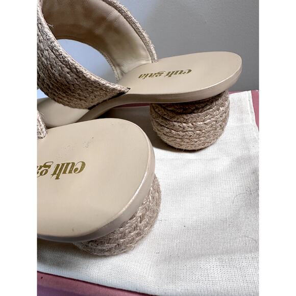 $428 Cult Gaia Jila Sandals Sphere Heel in Natural Open Toe Slide Style Sz 6 - Picture 9 of 9